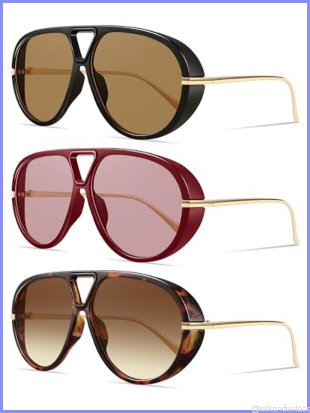 Oversized Retro Aviator Sunglasses UV400 Protection 70s Vintage Style 3 Pack
